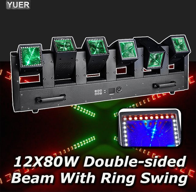 Yuer 6-Kopf Doppelseitige LED-Beam-Schwenklichtanlage mit RGBW+WA LED-Ring in Schwarz - Bild 1