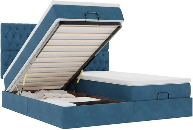 vidaXL Ottoman-Bett mit Matratze und LED-Beleuchtung aus Samt in Dunkelblau, B/T/H: 180 x 200 x 203 cm - Bild 1