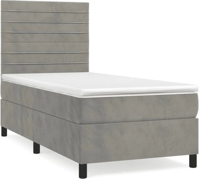vidaXL Boxspringbett mit Matratze Hellgrau B/T/H: 90 x 190 x 128 cm aus Samt und Holz - Bild 1