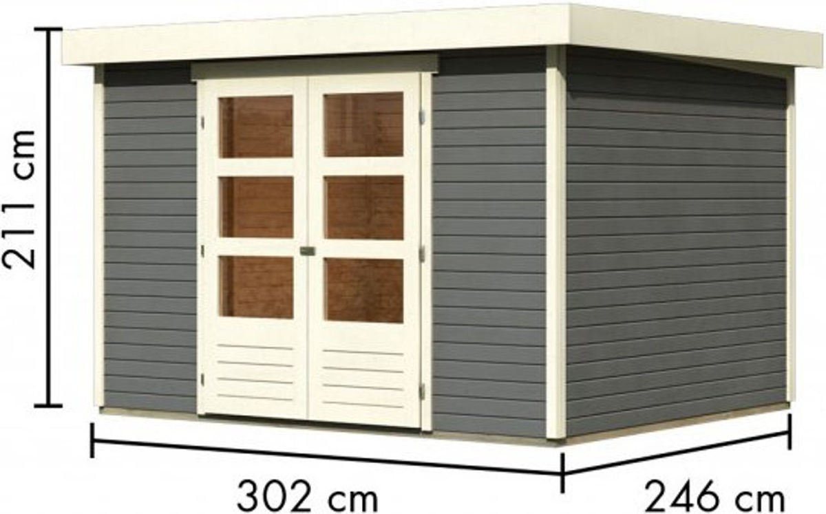 KARIBU Gartenhaus Askola aus Holz in Grau, B/H/T: 302 x 211 x 246 cm - Bild 2