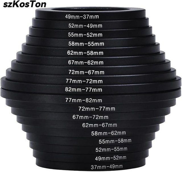 SZKOSTON Filterring Adapter Set aus Metall für Kameraobjektive, 9 oder 18 Stück, Schwarz, 37-82mm und 82-37mm - Bild 1