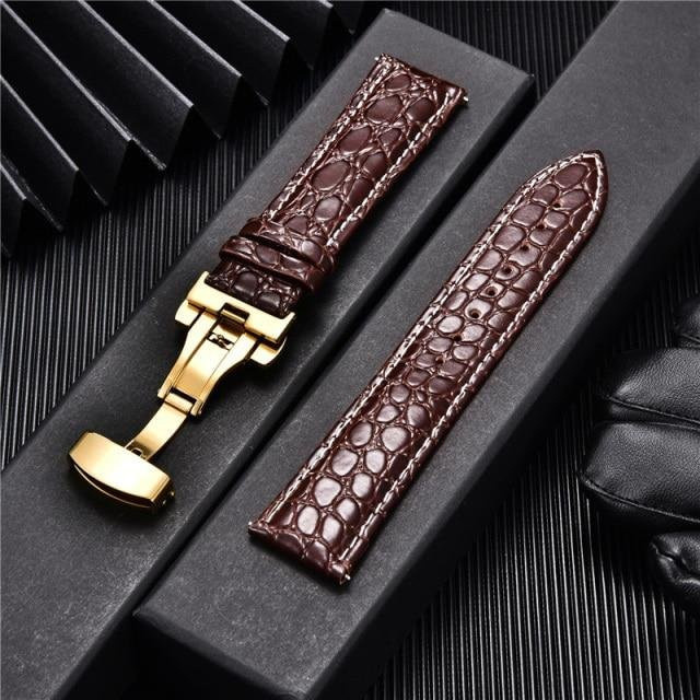 Uhrenarmband Leder, Krokodilmuster, automatische Schnalle, Schwarz, Herren - Bild 1