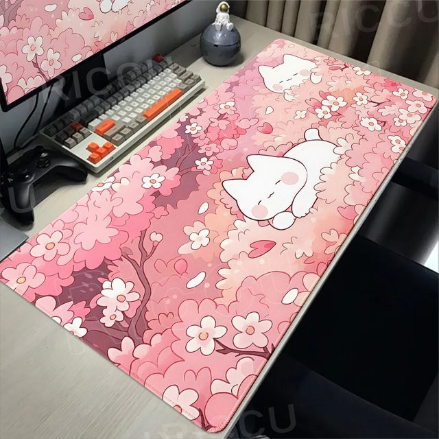 Riccu XXL Gaming Mauspad mit Cartoon Sakura und Katze in Rosa - Bild 1