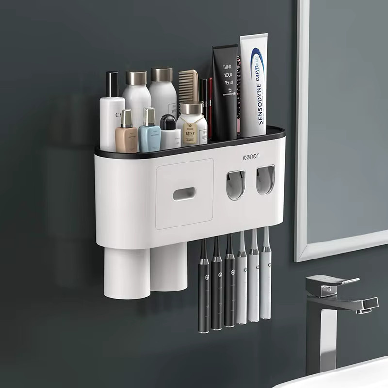 Wikho Wandmontierter Zahnbürstenhalter mit magnetischer Adsorption und automatischem Zahnpasta Spender in Weiß - Bild 6
