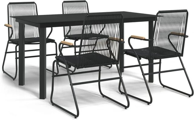 vidaXL 5-teilige Garten-Essgruppe aus schwarzem PVC-Rattan mit Glastisch und Teakholz-Elementen - Bild 1