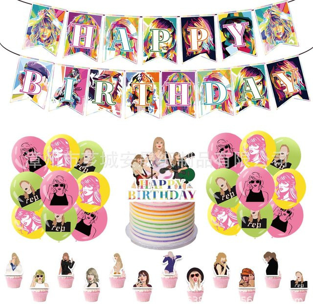 Taylor Swift Motto Geburtstagsparty Dekoration Set mit Kuchendekoration und mehrfarbigem Banner aus Papier - Bild 1