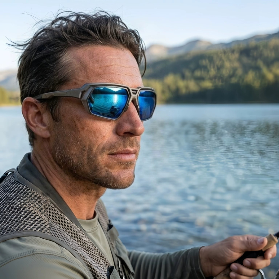 VEGUEROS Sonnenbrille, Herren, Vollrand, rechteckig, Kunststoff, blau, gelb verspiegelt, polarisiert - Bild 2