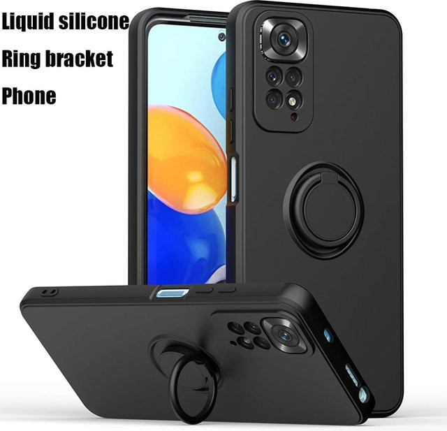 Stoßfeste Silikon Handyhülle mit Ringhalter für Xiaomi Redmi Note 12 Pro 11 10 S 9S 9 11T 12T Pro Lite in Rot und Schwarz - Bild 1