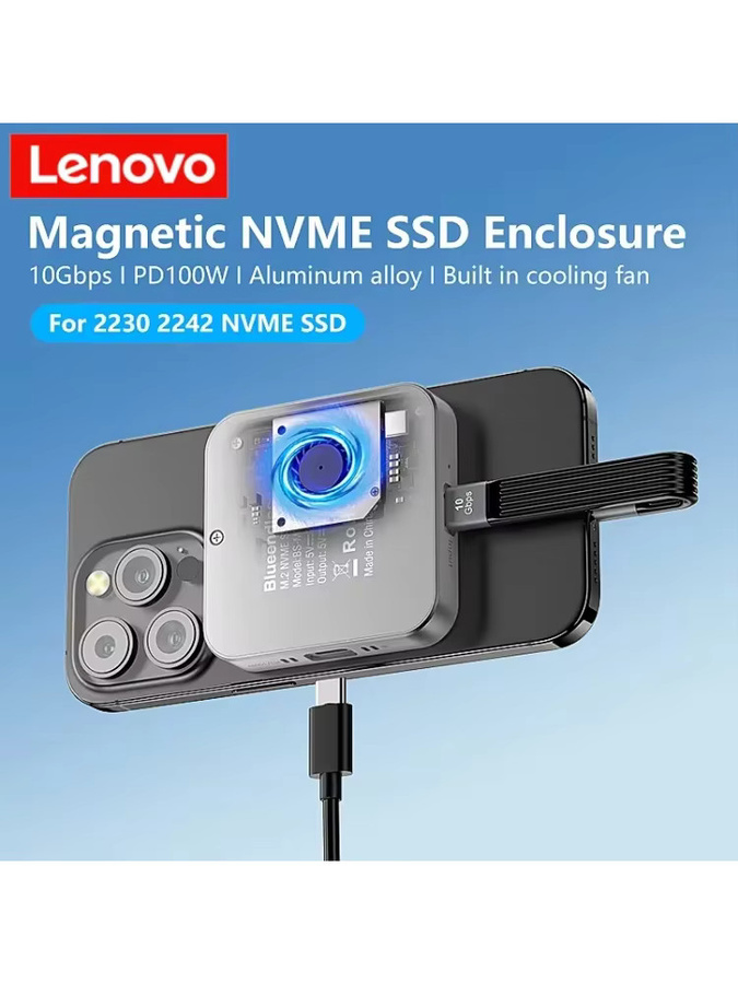 Lenovo Magnetic M2 NVMe SSD-Gehäuse mit Kühlventilator und 100W PD-Ladefunktion, USB-C Typ-C Gehäuse für M.2 2230 und 2242 SSDs, kompatibel mit iPhone und Mac - Bild 6