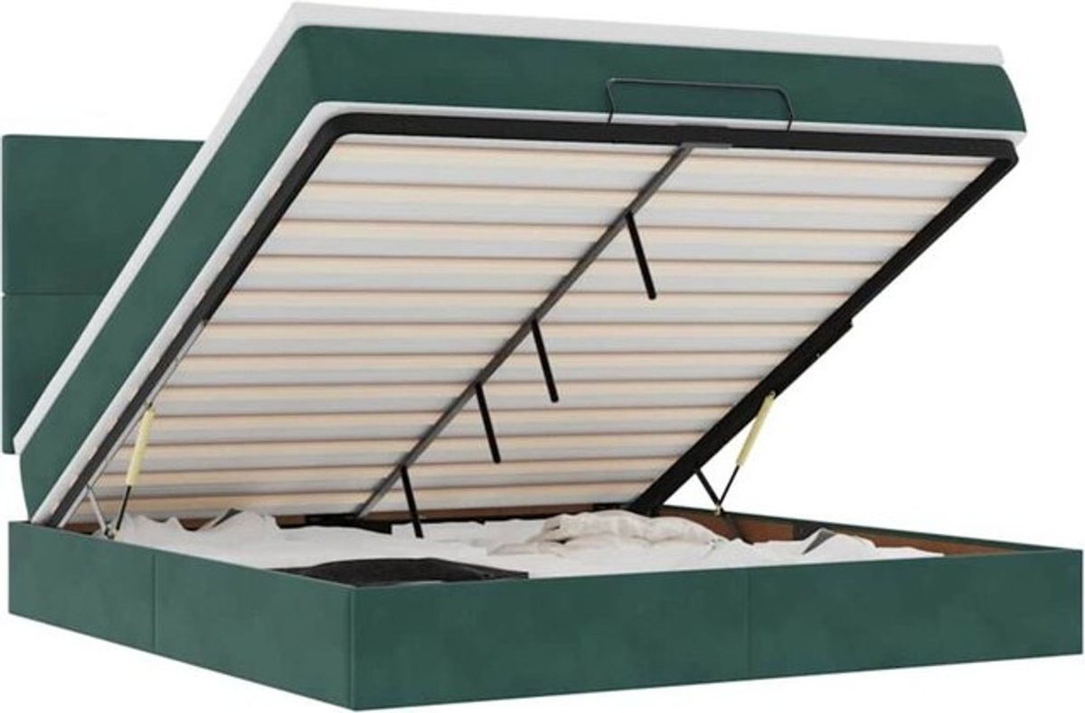 Vidaxl Polsterbett Ottoman mit Matratzen und LED in Grün, Samt, B/T/H: 180 x 200 x 128 cm - Bild 1