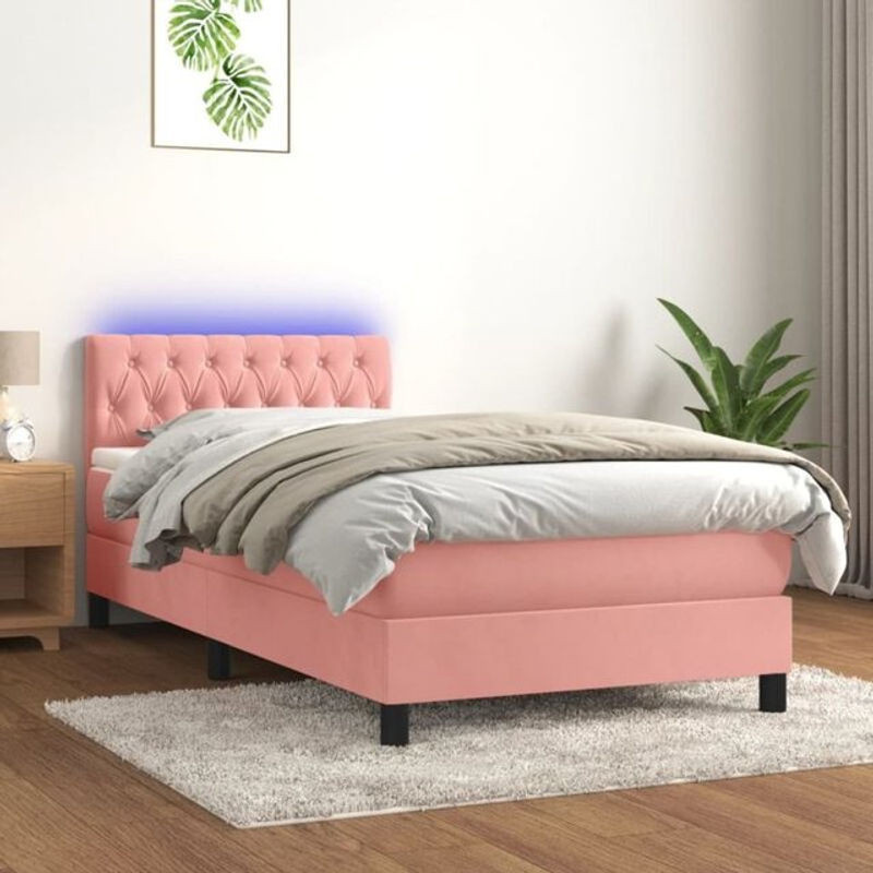 vidaxl Boxspringbett mit Matratze in Rosa und Weiß aus Samt und Massivholz, B/T/H: 90 x 190 x 78 cm - Bild 1