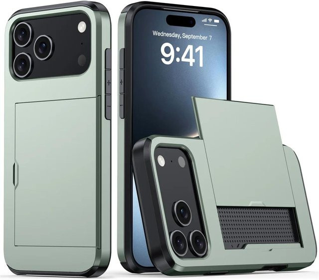 Stoßfeste Schutzhülle mit Geldbörse und Kartenhalter für iPhone 12 bis iPhone 17 Pro Max von DANAISUFEI in Armee Grün - Bild 1