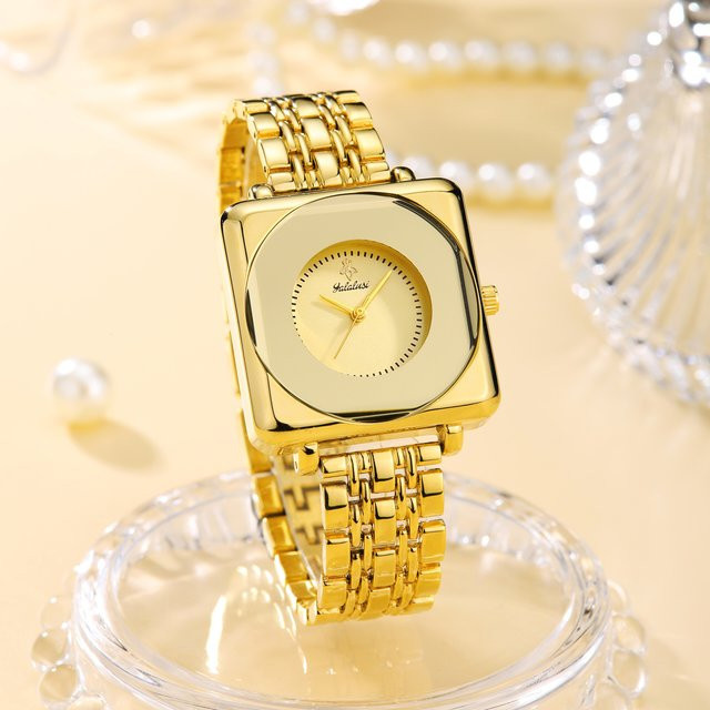 YaLaLuSi Armbanduhr, Quarz, Edelstahl, Gold, Eckig, Damen - Bild 1