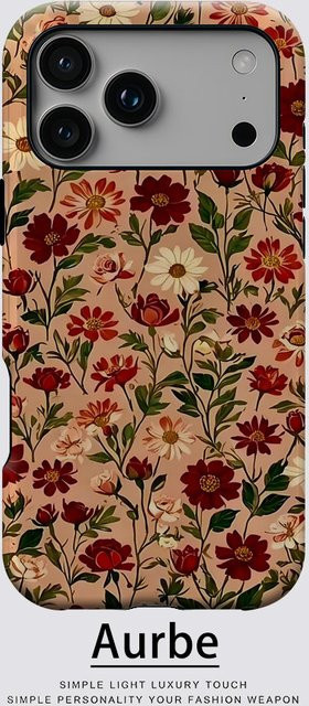 Aurbe Matte 2-in-1 MagSafe Hülle mit Vintage Blumenmuster für iPhone 17 16 15 14 Plus Pro Max, Stoßfeste Hartschale, Multicolour - Bild 1