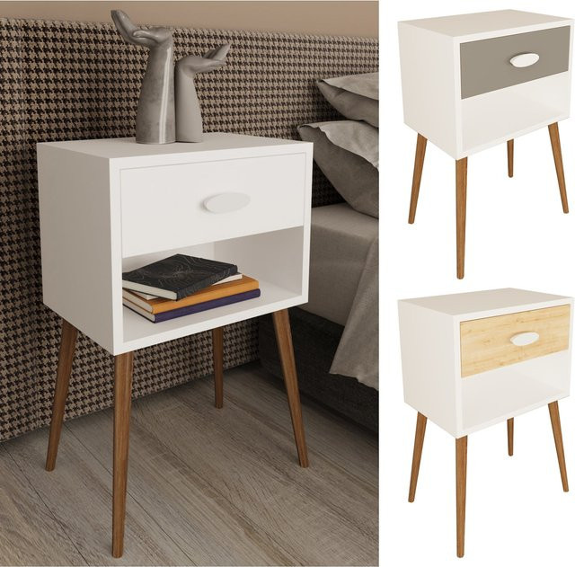 VCM Nachtschrank Singol XL Beistelltisch in Weiß, H x B x T: 70 x 45 x 30 cm - Bild 1