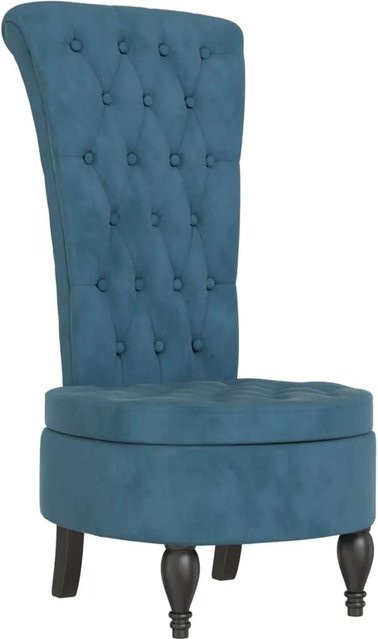vidaXL Polsterstuhl mit hoher Rückenlehne in Blau aus Samt mit Knopfheftung, Höhe: 108,0 cm, Breite: 72,5 cm, Tiefe: 56,0 cm - Bild 1
