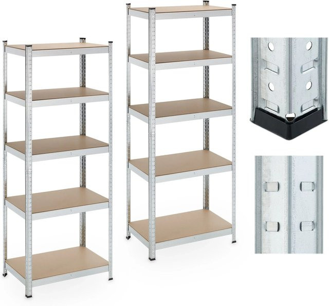 Relaxdays Schwerlastregal 2er Set aus Stahl und MDF in Silber, höhenverstellbar und teilbar, H 180 cm x B 70 cm x T 45 cm - Bild 1