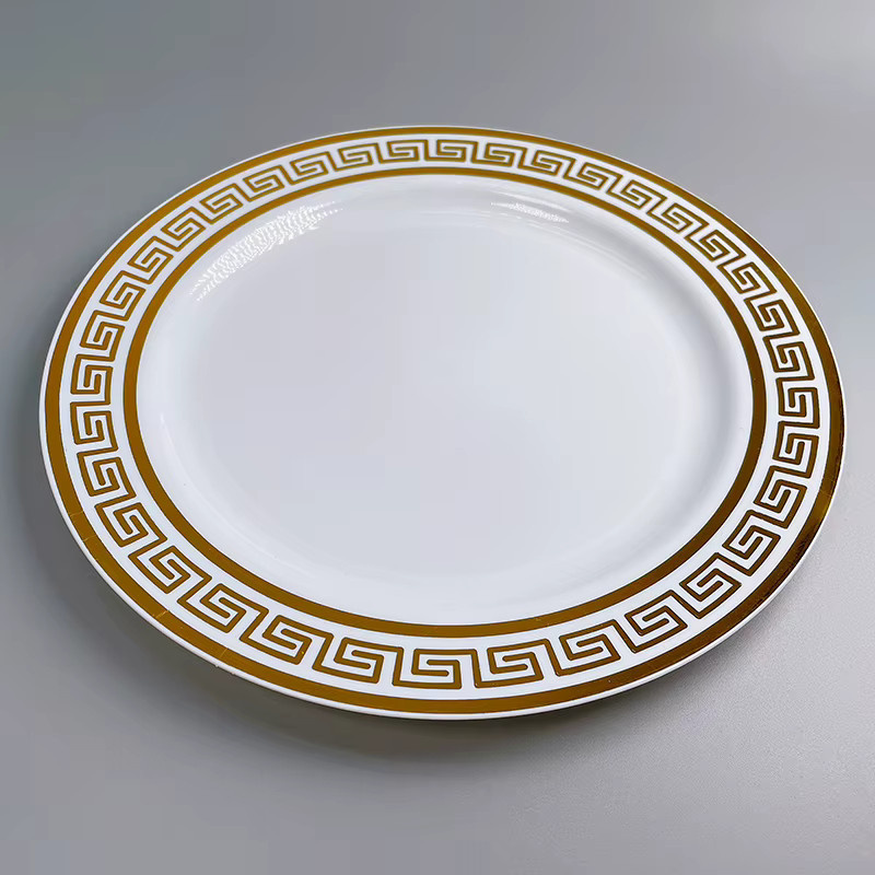 GrandFlavor Dessertteller Set aus Kunststoff mit goldenem Rand, 10 Stück, Weiß/Gold - Bild 2