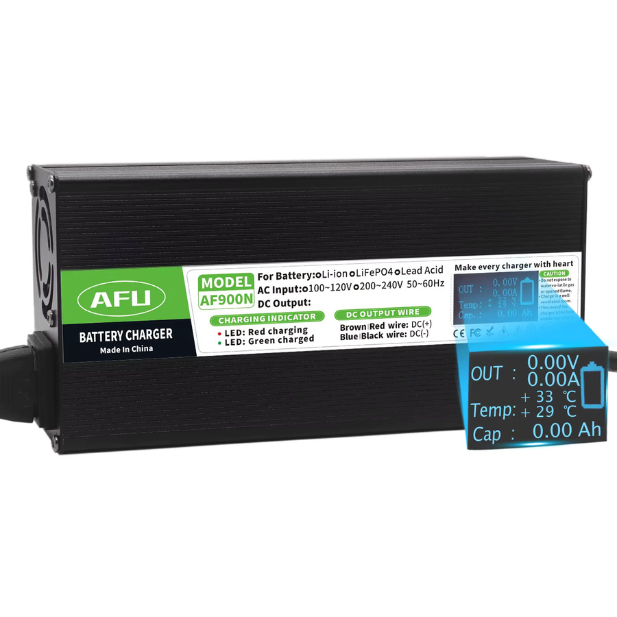 AFU LiFePO4 Batterieladegerät mit OLED-Display, 14,6V 30A Smart-Schnellladegerät für 4S 12,8V 14,4V Batterien, Schwarz - Bild 3