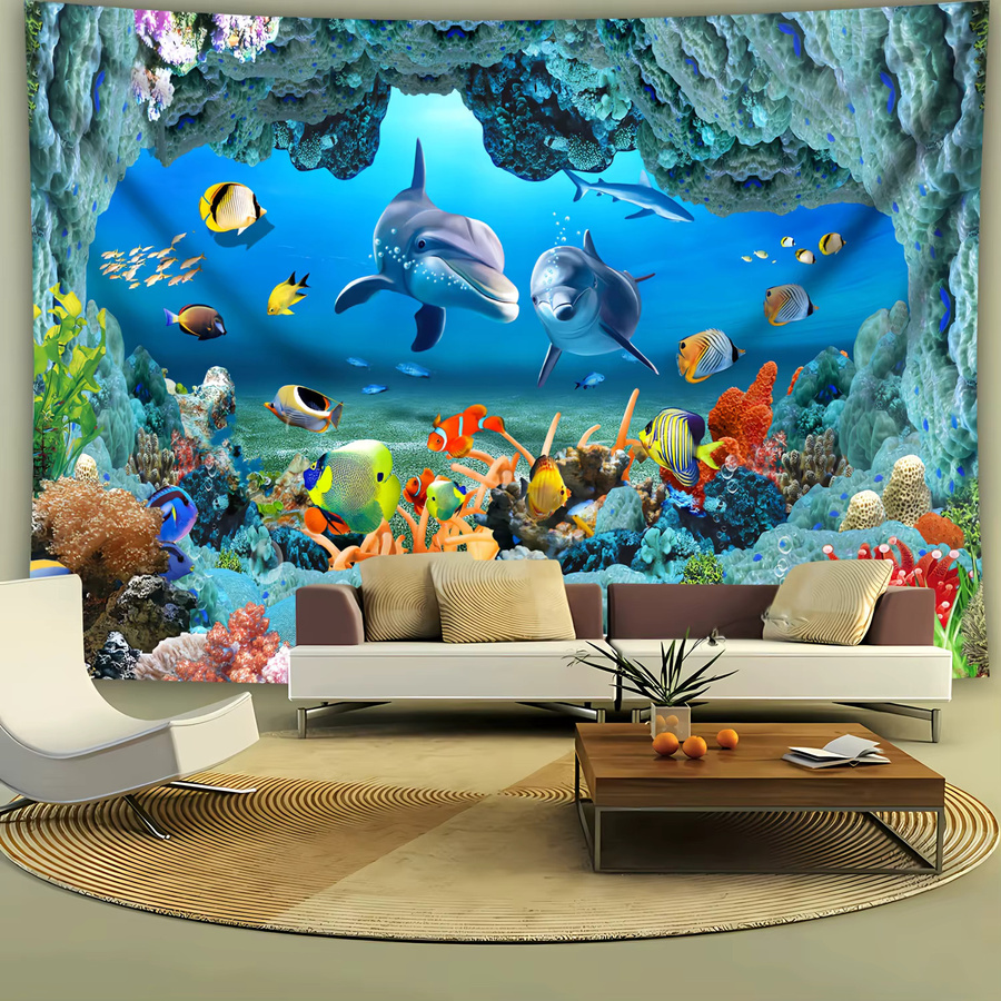 VIKAMA Wandteppich Ins Wind Underwater World mit Korallenriff und Meeresbewohnern, Mehrfarbig, Breite: 60 cm, Höhe: 40 cm - Bild 2