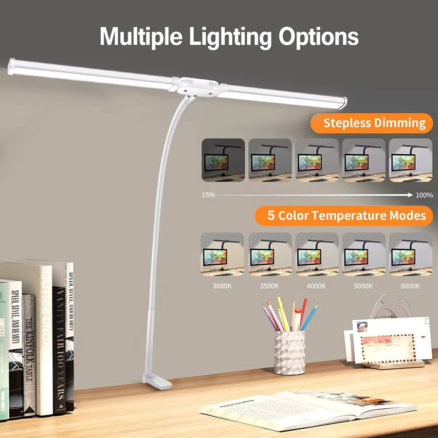 DBF LED-Schreibtischlampe in Weiß, stufenlos dimmbar und verstellbarer Schwanenhals für Home-Office und Büro - Bild 2