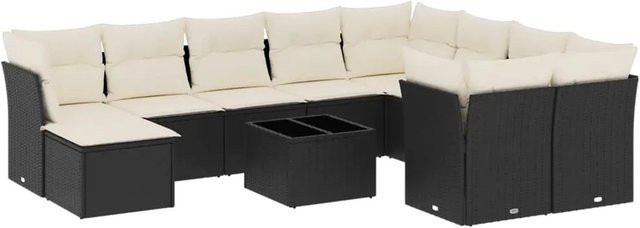 vidaXL 11-tlg Garten-Sofagarnitur aus Poly-Rattan mit Kissen in Schwarz und Cremeweiß - Bild 1