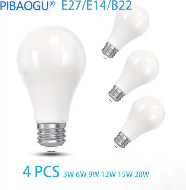 4er-Set Energiesparende LED-Glühbirnen 220V in Weiß mit E27, E14 oder B22 Fassung - Bild 1