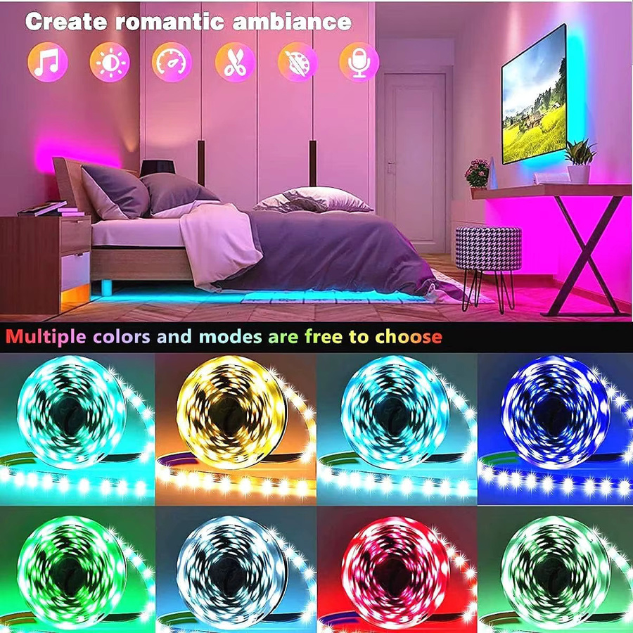 Leclstar RGB LED-Streifen mit USB-Anschluss, WLAN und Bluetooth, selbstklebend, Multicolor mit Fernbedienung und Controller - Bild 2