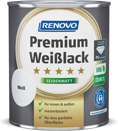 RENOVO Weißlack für Holz, wasserbasiert, satin-matt, weiß, 0,75 l - Bild 1