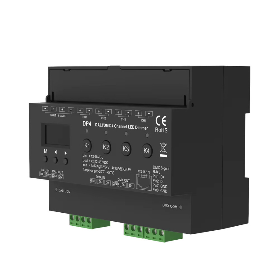 CENFAYA DALI LED-Dimmer DALI DMX Konstantspannung mit OLED-Bildschirmanzeige 4CH*12A 12-48VDC DT6 DT8 8/16-Bit - Bild 3