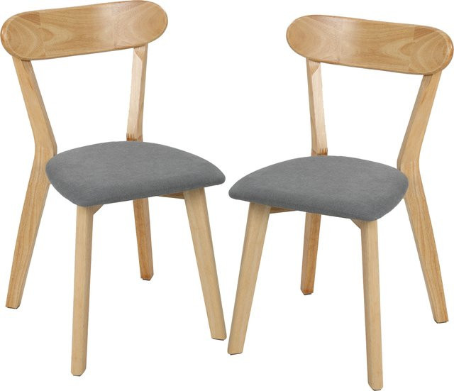 HOMCOM 2er-Set Esszimmerstühle im Mid-Century-Stil mit gepolsterter Sitzfläche in Leinenoptik und Hevea-Holzbeinen, Grau und Naturholz - Bild 1
