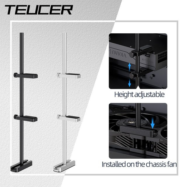 Teucer VC-4 Grafikkartenhalter aus Aluminiumlegierung mit verstellbarer Buchse für ITX und ATX Desktop-PC-Gehäuse in Schwarz oder Silber - Bild 1