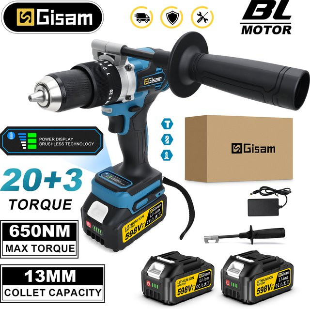 G nto Bürstenlose Elektrische Schlagbohrmaschine mit 650 N.m Drehmoment und 23 Stufen, kompatibel mit Makita 18 V LXT Akku, Blau - Bild 1
