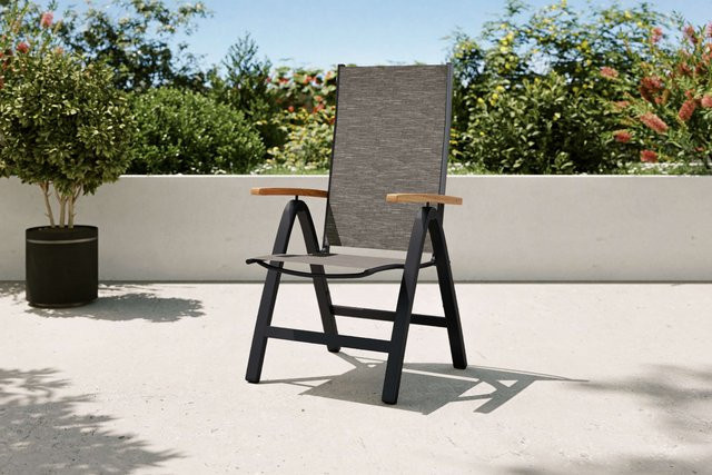 Villana Tasmania Klappstuhl in Anthrazit/Grau aus Aluminium, Eukalyptus und Textilene, B/T/H: 120 x 58 x 110 cm - Bild 1