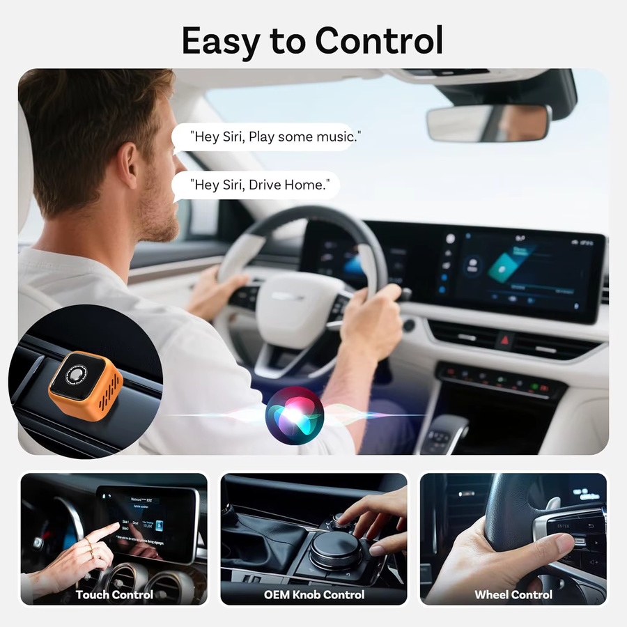 Wooboobox Kabelloser CarPlay-Adapter in Orange mit Ein-Tasten-Umschaltung zwischen zwei Telefonen und Plug & Play USB Dongle - Bild 5