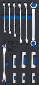 BGS Werkstattwageneinlage 1/3 mit offenen Ringschlüsseln und Spezial-Einsätzen 10 mm (3/8 Zoll), 13-teilig, Silber - Bild 1