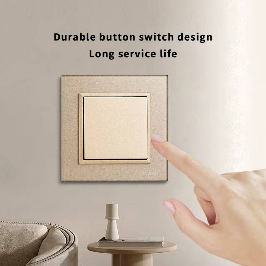WESA Lichtschalter Gold mit Kristallglas-Panel, 1-fach, 1-Wege, 16A 250V AC, flammhemmend - Bild 2