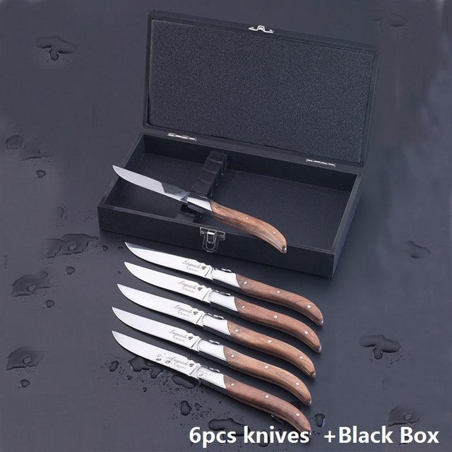 Laguiole von Flyingcolors Steakmesser und Gabel Set aus 304 Edelstahl mit Olivenholzgriff, 6 Stück, Silber - Bild 1