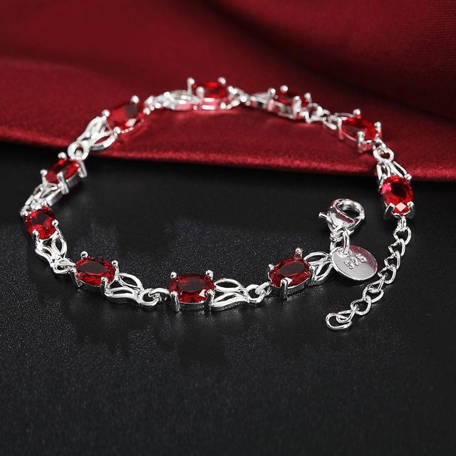 Wucifang Jewelry Armband, 925 Sterlingsilber, roter Kristall, Damen - Bild 1