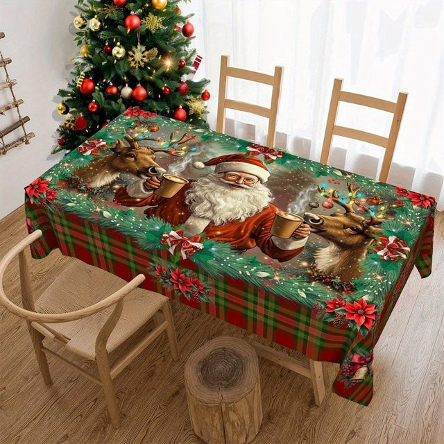Weihnachts-Tischdecke Still Coll mit Digitaldruck Motiv Schneemann, Rentier und Weihnachtsbaum, B/B: 100 x 150 cm - Bild 1