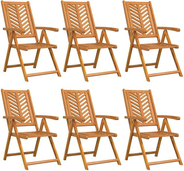 vidaXL Gartenstühle Set 6 Stück aus Massivholz Akazie in Braun, verstellbar und stapelbar - Bild 1