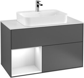 V&B Waschtischunterschrank Finion 100 mit Wandbeleuchtung, Weiß lackiert, B/T/H: 100 x 50,1 x 50,1 cm - Bild 1