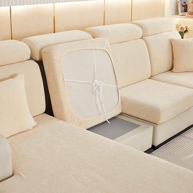 BRHUIXUE Elastischer Sofakissenbezug aus Chenille in Beige für Sessel und Ecksofas - Bild 1