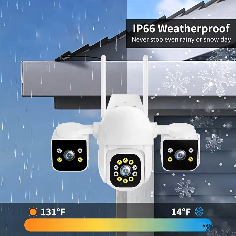Jaxcam 8K 16MP WLAN PTZ Sicherheitskamera mit Drei-Linsen-Dreifach-Bildschirm, Zwei-Wege-Audio und Auto-Tracking, Weiß - Bild 4