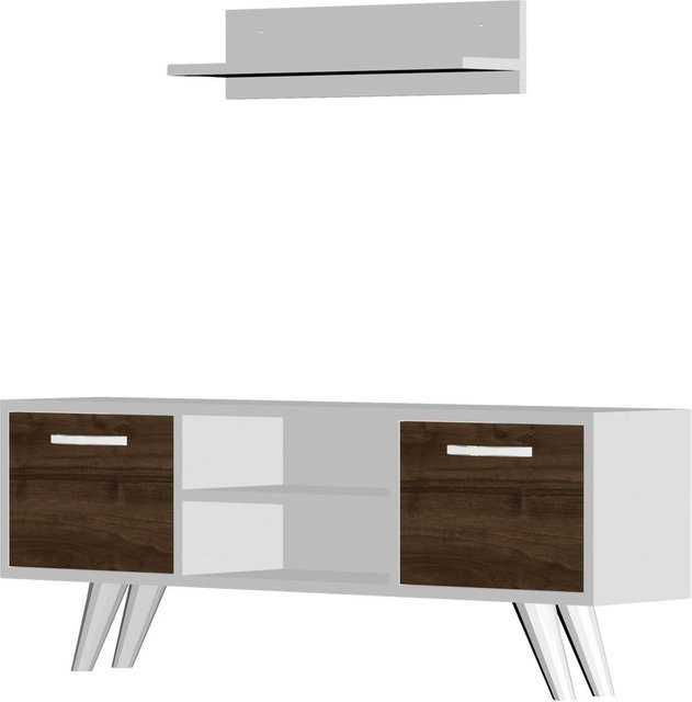 Wohnwand Likya in Weiß und Walnuss-Nachbildung mit B/H/T: 120 x 41 x 25 cm - Bild 1