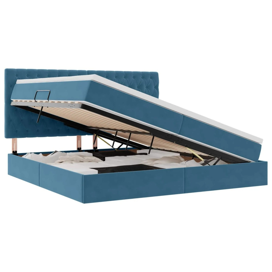 vidaXL Bett mit Stauraum und LED in Dunkelblau aus Samt, B/T: 200 x 200 cm - Bild 2