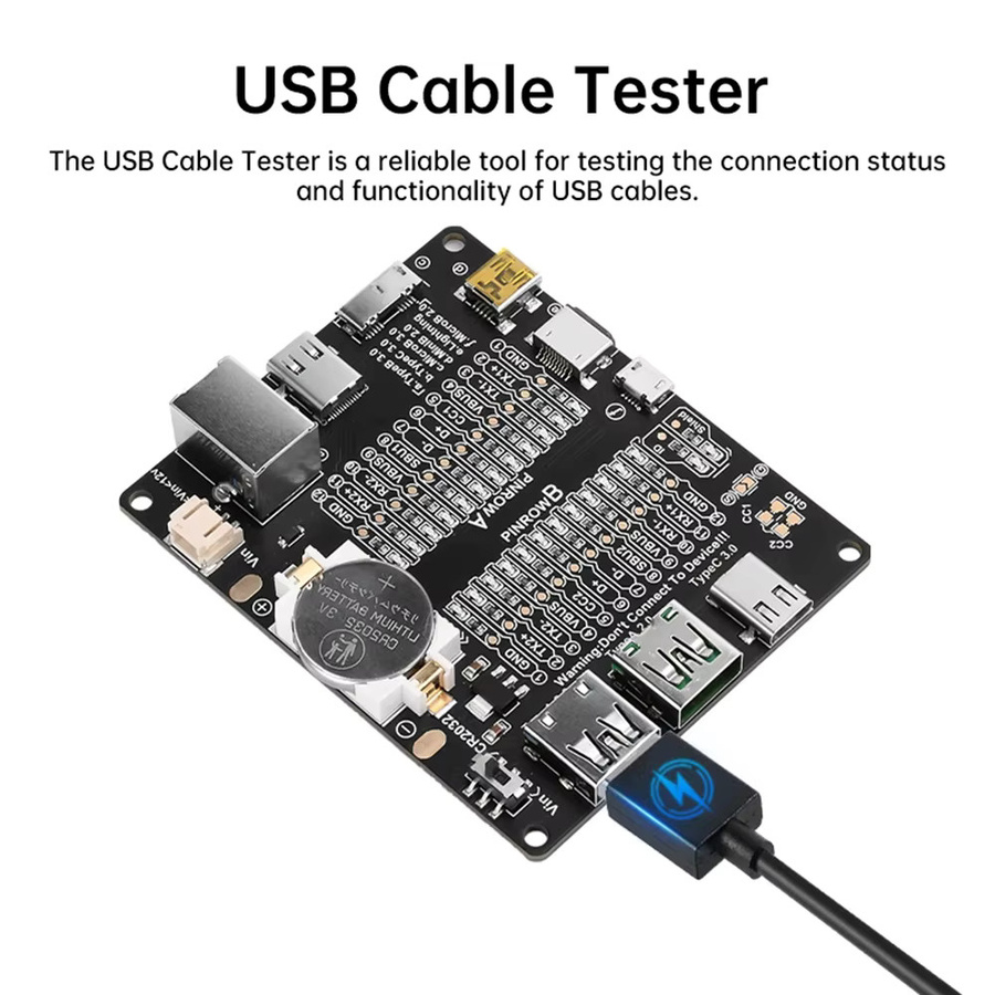 USB-Datenkabel-Erkennungsplatine zur Prüfung von USB-C und Micro-USB Kabeln mit Kurzschlussfunktion in Schwarz - Bild 2