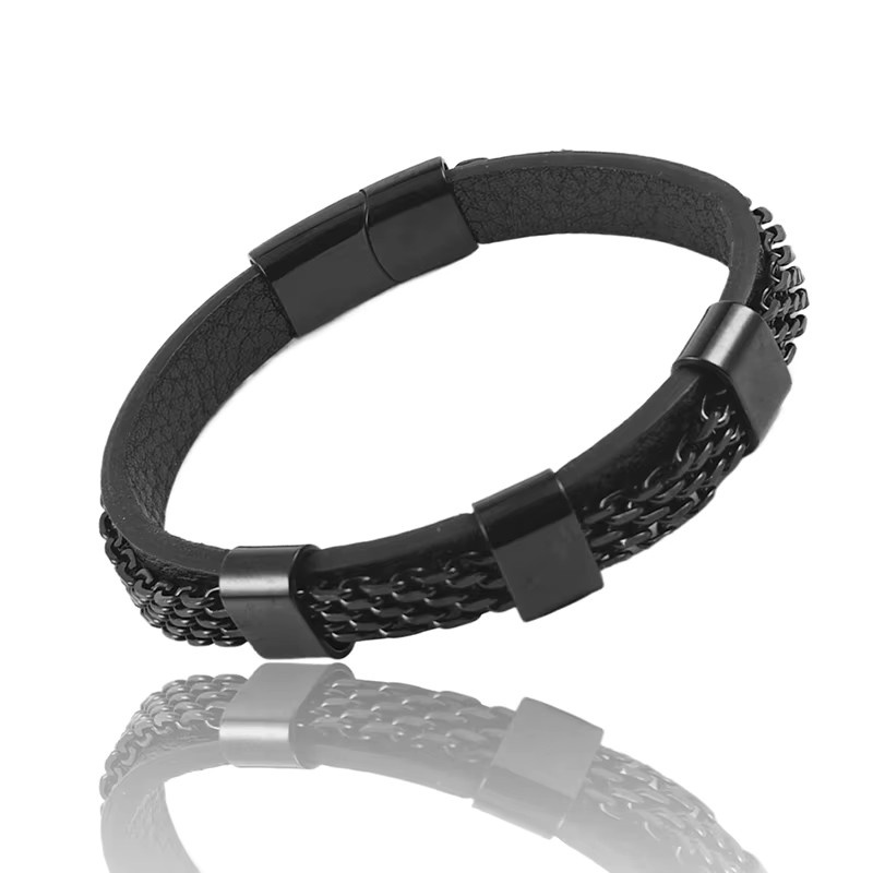 jiangmingao Kettenarmband Edelstahl, Schwarz, Herren - Bild 2