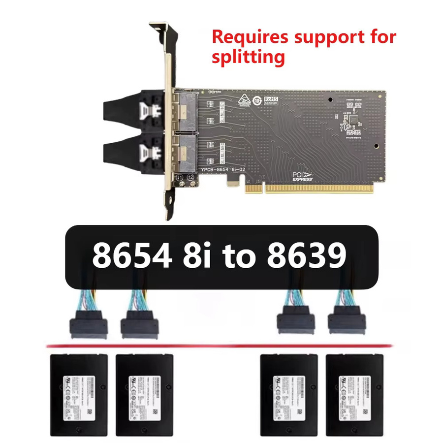ADT-Link PCIE zu SFF-8654 8i Riser-Karte SlimSAS 8654 Erweiterungsadapterkarte für SSD und GPU in Schwarz - Bild 4