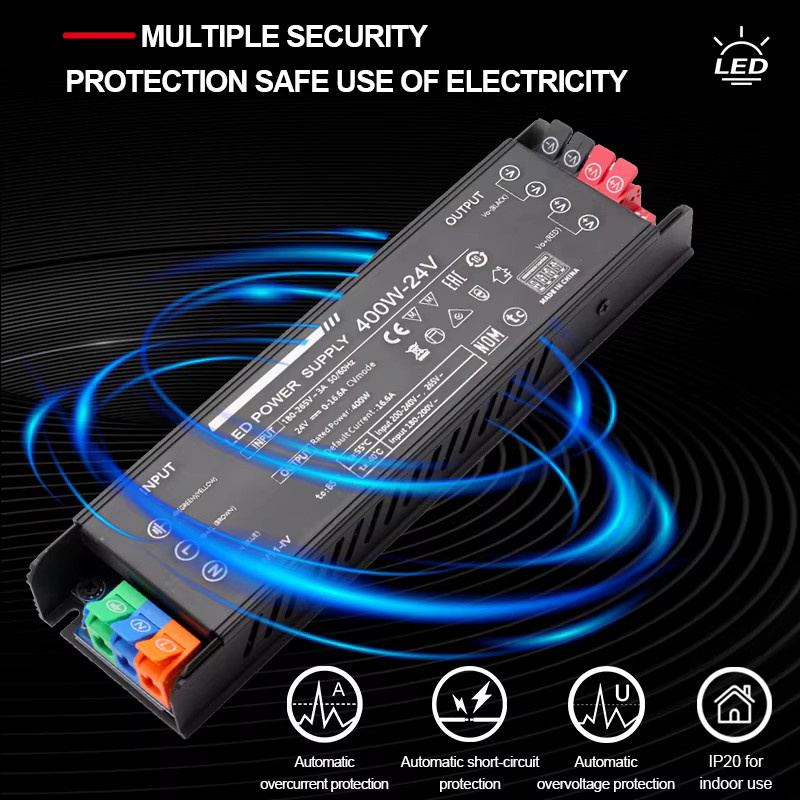 NIUGUY LED-Beleuchtungstransformator mit einstellbarer Spannung AC100-265V zu DC 12V 24V, Metall, Schwarz - Bild 5